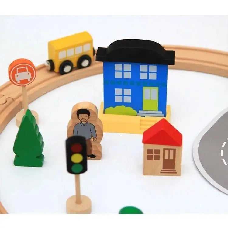 50pcs Hand Crafted Wooden Train Set Loop Railway Track Magnetic Car Model Kids Car Toy Gift