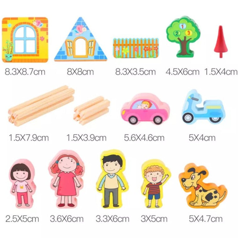 128 Pieces Wooden House Building Game - Open Ended Wooden Toys