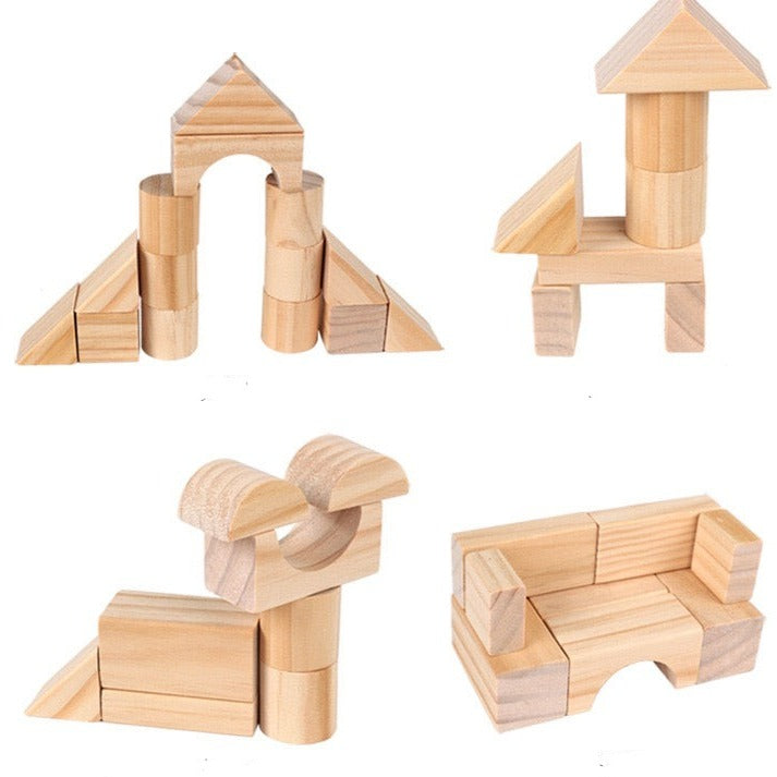 100 Pieces Wooden Building Blocks - Open Ended Wooden Toys
