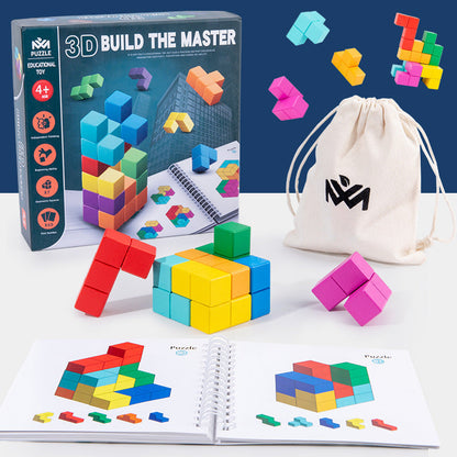 Wooden 3D Logical Puzzle Cube with Book - Open Ended Wooden Toys