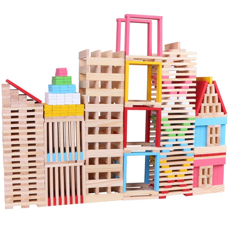 150 Pieces Wooden STEM Building Blocks - Best Open Ended Wooden Toys