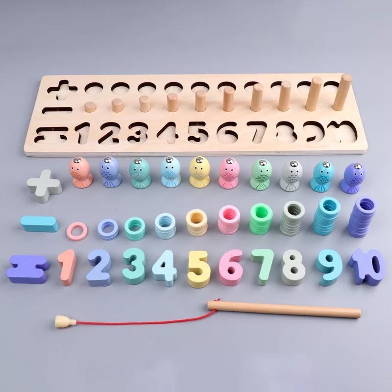 Wooden Number Counting Board- Number and Fishing-Mathematics Educational Toys