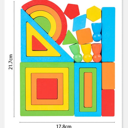 Wooden Rainbow Block Puzzle with Cards - Mathematics through imaginative play