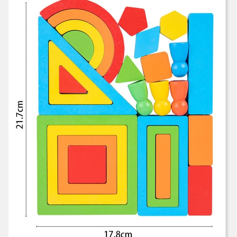 Wooden Rainbow Block Puzzle with Cards - Mathematics through imaginative play