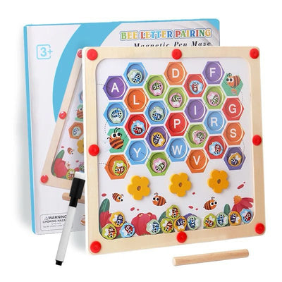 Tablette magnétique d'association alphabétique | Reconnaissance des lettres sur le thème des abeilles | Activité effaçable recto-verso