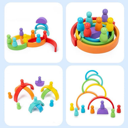 Rainbow Stacking with Pegs – Montessori-Inspired Wooden Toy for Fine Motor, Color Sorting and Imaginative Play