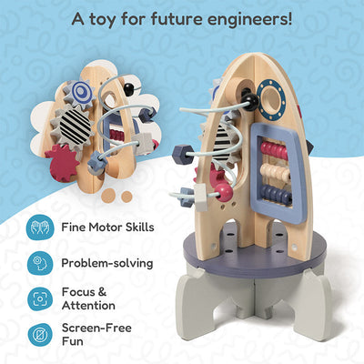 Fidtoy Cohete de madera para actividades para niños pequeños – Juguete de aprendizaje STEM multiactividad para mayores de 1 año