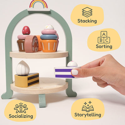 Fidtoy Juego de apilamiento de magdalenas de madera - Juguete de simulación para niños pequeños