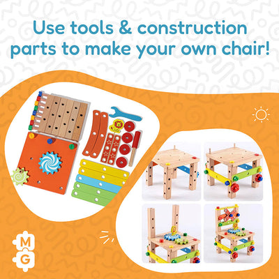 Fidtoy Wooden Tool Building Chair Set for Kids 3+