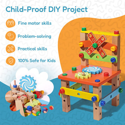 Fidtoy Wooden Tool Building Chair Set for Kids 3+