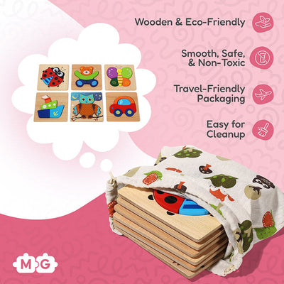 Fidtoy Wooden Toddler Puzzle Set – 6 Educational Puzzles for Kids 2+