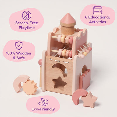 Juguete de castillo de actividades de madera Fidtoy para niños de más de 3 años, juego educativo