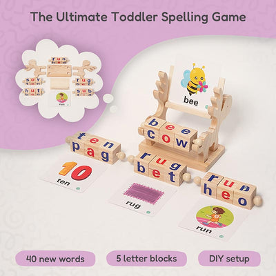 Fidtoy Montessori Spin and Spell Toy for Kids – Wooden Spelling Game for Early Reading Learning