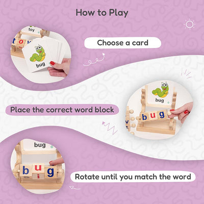 Fidtoy Montessori Spin and Spell Toy for Kids – Wooden Spelling Game for Early Reading Learning