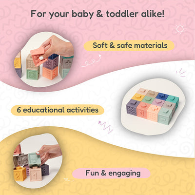 Fidtoy Silicone Sensory Stacking Blocks for Babies – Soft Teething Toy Set 6 Months+