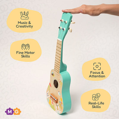 Fidtoy Wooden Ukulele for Kids – Beginner Musical Instrument Toy Age 3+