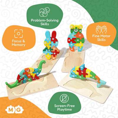Fidtoy Juego de Rompecabezas de Madera de Animales para Niños Pequeños – Juguete de Rompecabezas de 4 Piezas para Niños con Formas a Juego