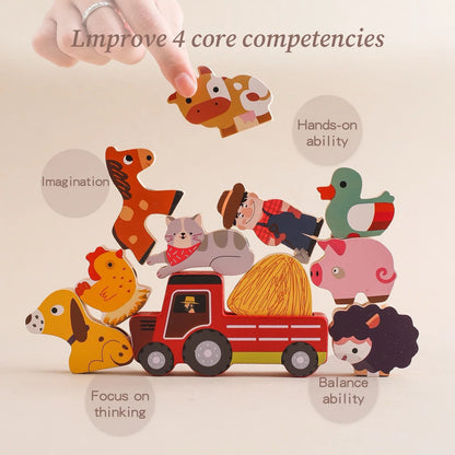 Wooden Farm Pretend Play Set – Barn, Animals and Tractor Toy with Lacing Activity for Toddlers