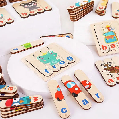 Word Forming Game with Popsicle Sticks – Wooden Puzzle for Spelling and Letter Recognition