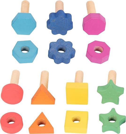 Wooden Bolts & Nuts Set of 7 kids learning Tools Montessori