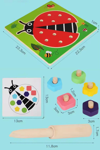 Puzzle Montessori pour les écrous et vis coccinelle – Motricité fine