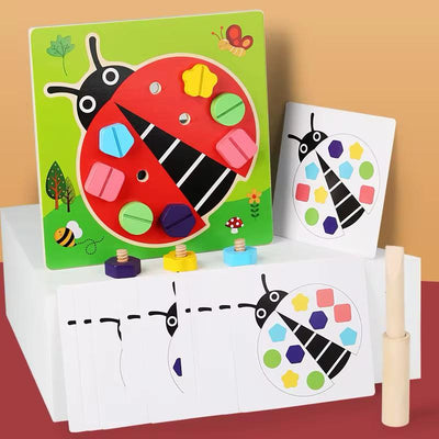 Puzzle Montessori pour les écrous et vis coccinelle – Motricité fine