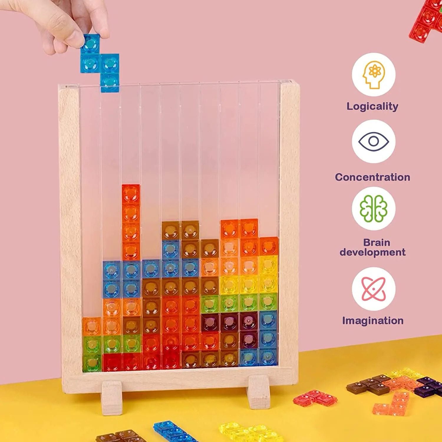 Vertical Tetris Puzzle Game – Transparent 3D Logic Board for STEM Learning and Strategy Play