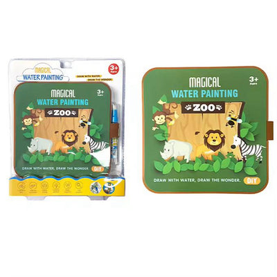 Libro de actividades con pegatinas y pintura mágica con agua – Temas de zoológico y espacio | Reutilizable: revela imágenes con agua y juego interactivo con pegatinas