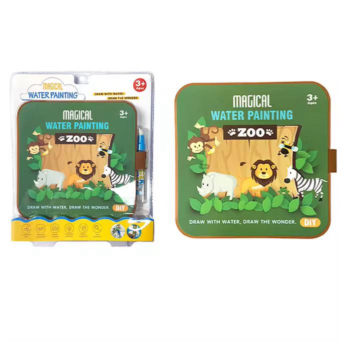Magic Water Painting and Sticker Activity Book – Zoo and Space Themes | Reusable Water Reveal and Interactive Sticker Play