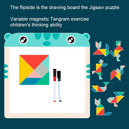 All-in-One Magnetic Animal Texture Matching Board – Double-Sided Montessori Learning Toy with Whiteboard, Letters and Tangram