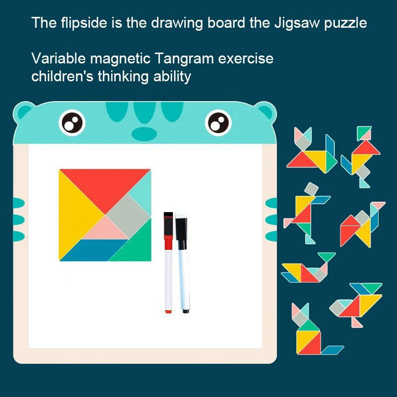 All-in-One Magnetic Animal Texture Matching Board – Double-Sided Montessori Learning Toy with Whiteboard, Letters and Tangram