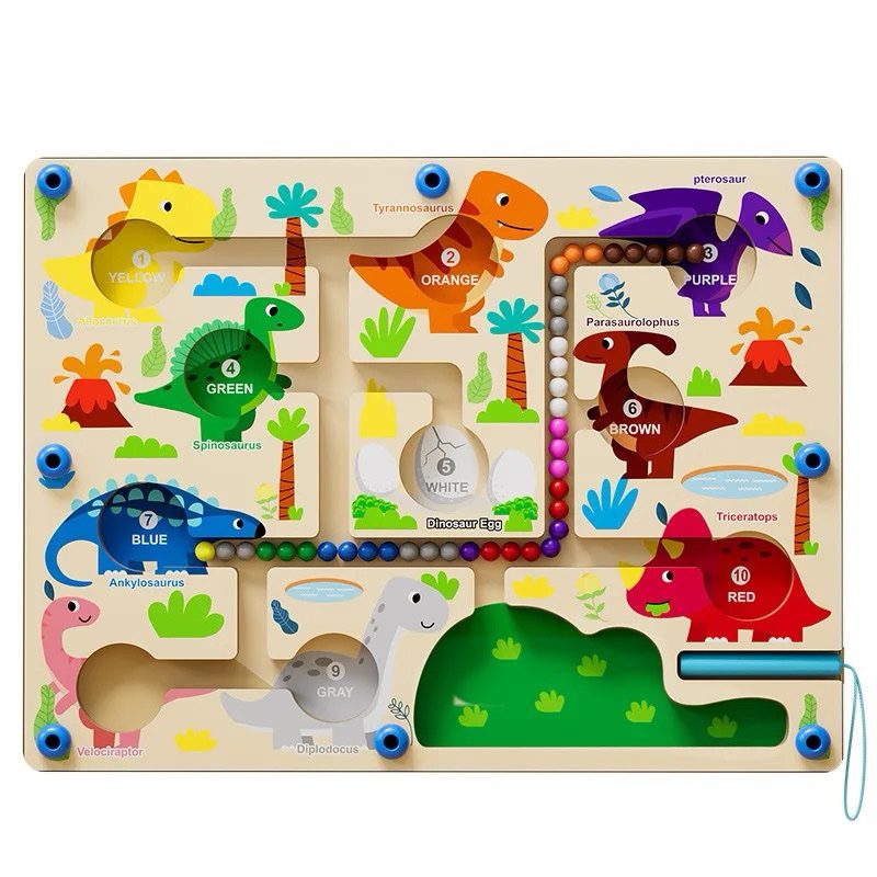 Magnetic Dinosaur Color Sorting Maze – Fine Motor Learning Toy for Hand-Eye Coordination and Pre-Writing Skills