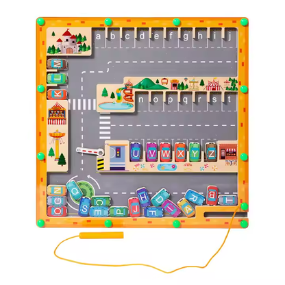 Car Alphabet Magnetic Maze – Uppercase to Lowercase Letter Matching Board