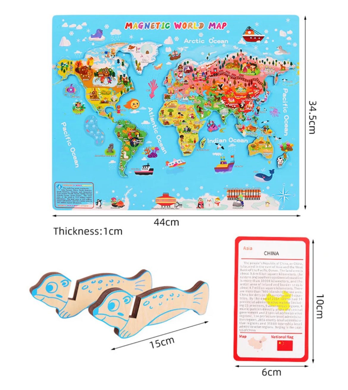 Magnetic World Map | World countries puzzle | Countries flag | Countries map flash cards | Culture