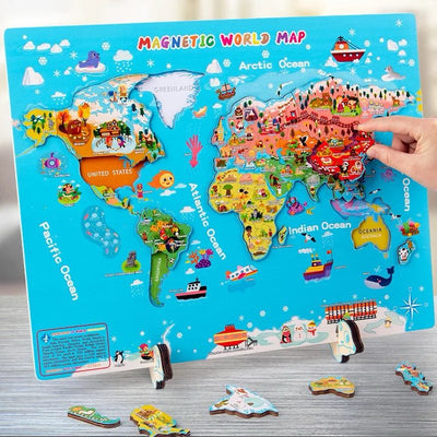 Magnetic World Map | World countries puzzle | Countries flag | Countries map flash cards | Culture