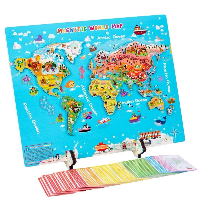 Magnetic World Map | World countries puzzle | Countries flag | Countries map flash cards | Culture