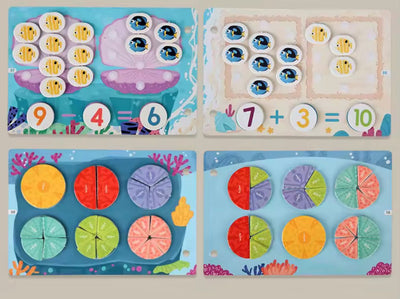 Mini libro interactivo - Tema de matemáticas oceánicas | Aprende números, conteo y fracciones con diversión bajo el agua