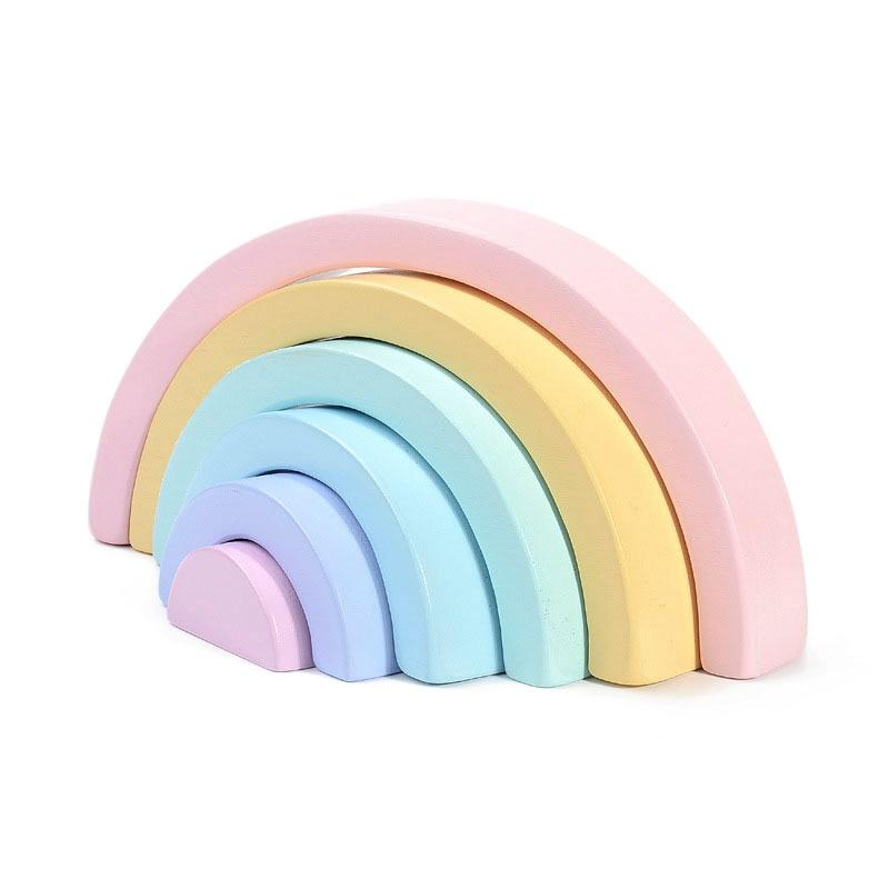Fidtoy Wooden Rainbow Stacking Blocks 6 Piece Open Ended Montessori Toy