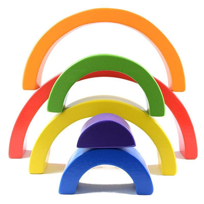 Fidtoy Wooden Rainbow Stacking Blocks 6 Piece Open Ended Montessori Toy