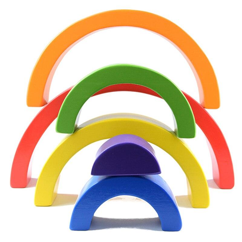 Fidtoy Wooden Rainbow Stacking Blocks 6 Piece Open Ended Montessori Toy