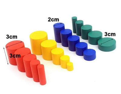 Cilindros sin perilla en miniatura con tarjetas de control - Material sensorial Montessori