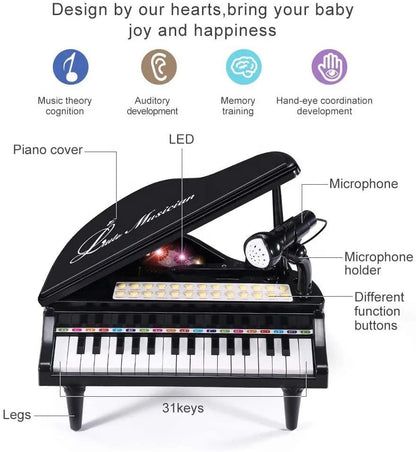 31-Key Mini Grand Piano with Microphone - Perfect First Birthday Gift for Toddlers