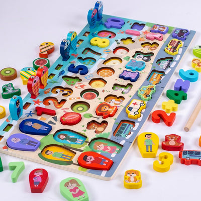 Fidtoy Montessori 3D Wooden Puzzle for Toddlers Learning Shapes