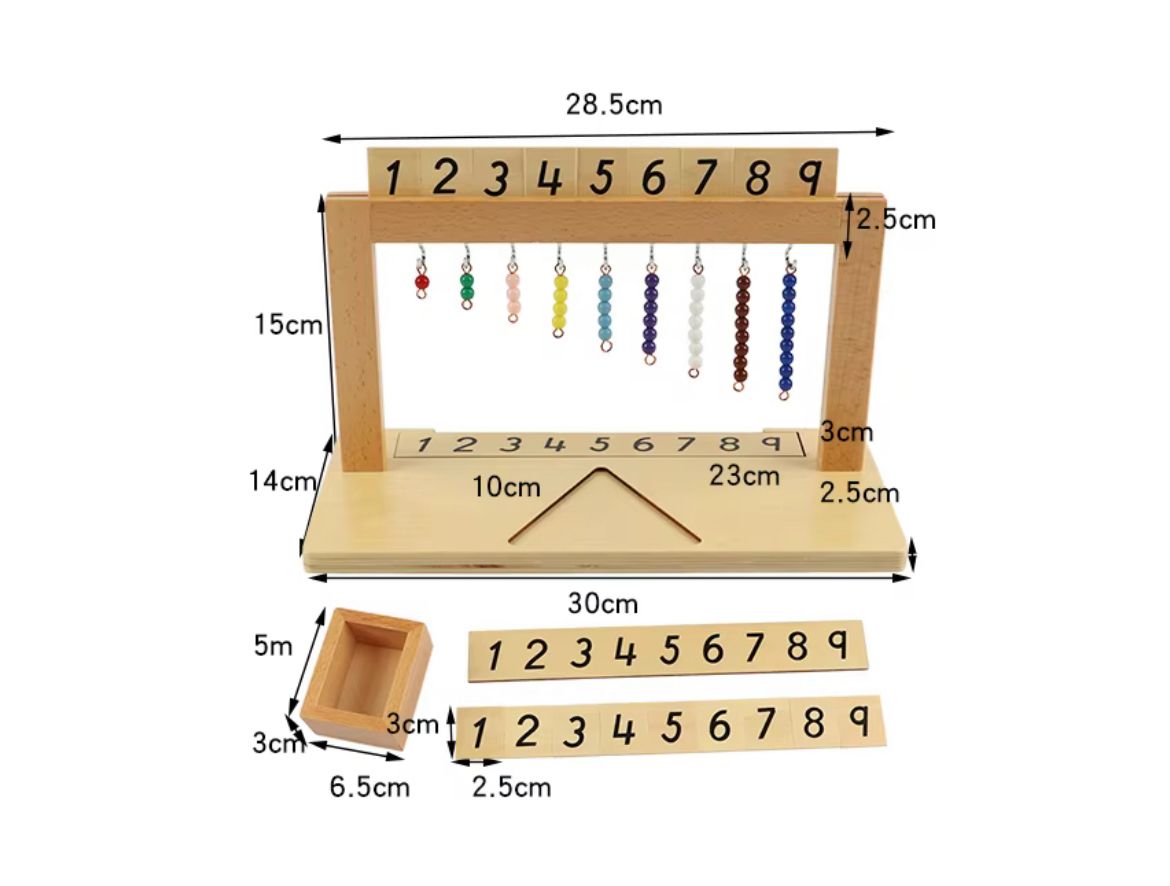 Montessori Bead Stair Hanger with Colored Beads - Math Material for Counting and Number Recognition (1–9)
