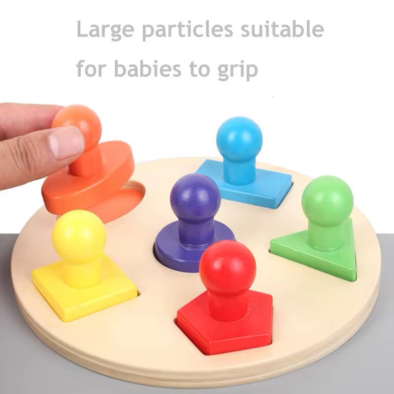 Big Knobbed Shapes Puzzle – Montessori Wooden Shape and Color Recognition Toy for Toddlers