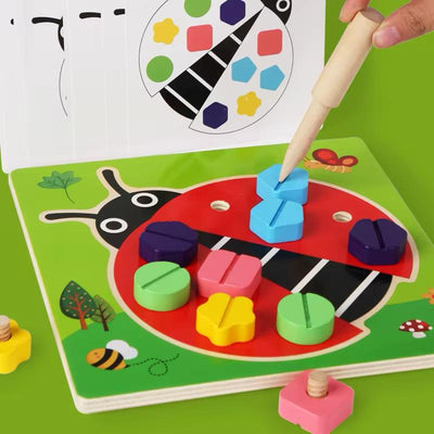 Puzzle Montessori pour les écrous et vis coccinelle – Motricité fine