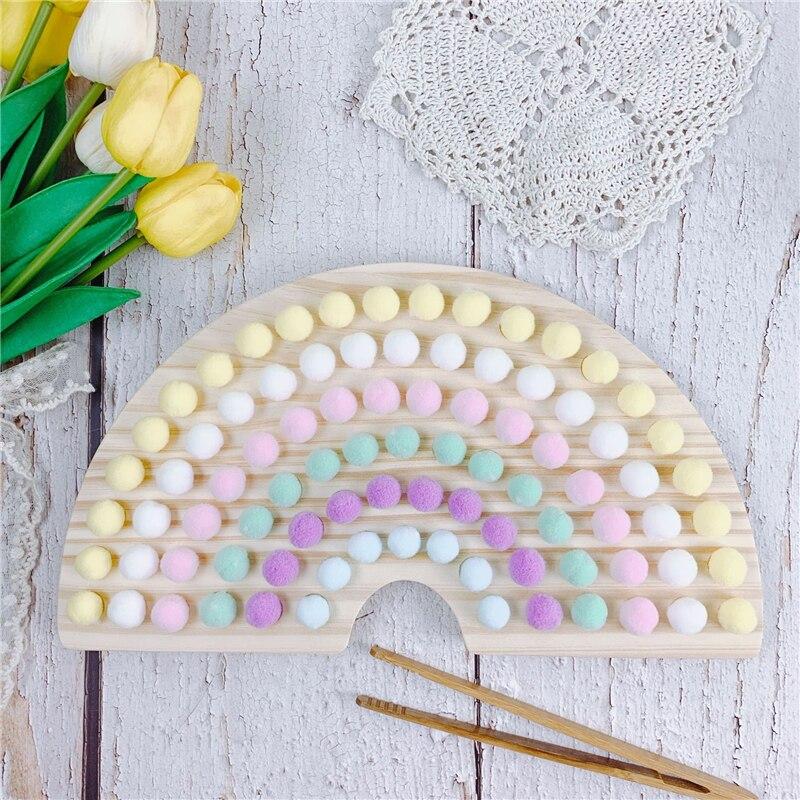 Fidtoy Montessori Pom Pom Rainbow Board Color Sorting Fine Motor Toy for Kids
