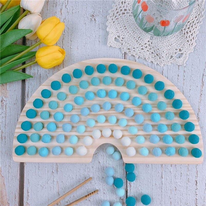 Fidtoy Montessori Pom Pom Rainbow Board Color Sorting Fine Motor Toy for Kids