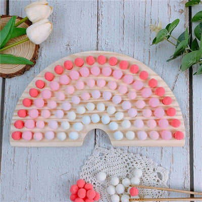 Fidtoy Montessori Pom Pom Rainbow Board Color Sorting Fine Motor Toy for Kids