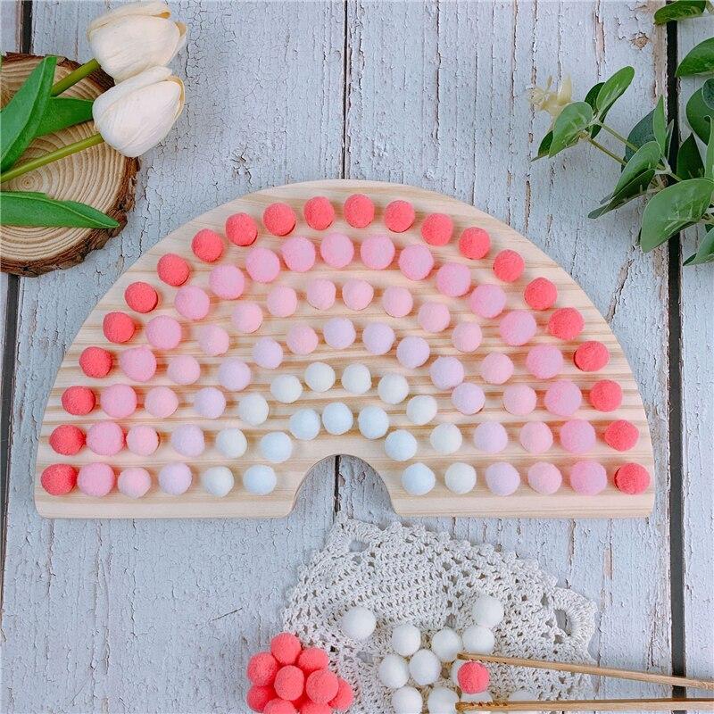 Fidtoy Montessori Pom Pom Rainbow Board Color Sorting Fine Motor Toy for Kids